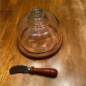 Vintage Dolphin Teakwood 7” Cheese Tray With Glass Dome Perfect!